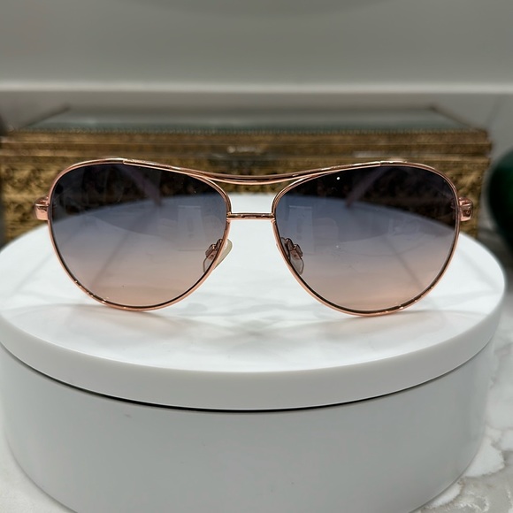 Jessica Simpson Rose Gold/Peachy Pink Aviator Sunglasses, Pink/Blue lenses VGUC - Picture 1 of 17